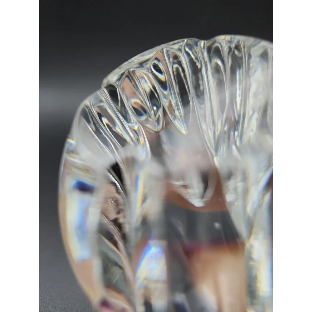Vintage Cut Lead Crystal Egg Paperweight Vertical Ribbed Starburst Base 4.5